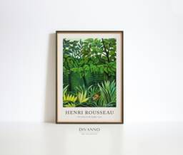 Rousseau Rainforest Lion Wall Decor, Wild Animal Poster, Exotic Jungle Art Canvas, Nature Painting, Botanical Exhibition Print, Digital - thumbnail 1
