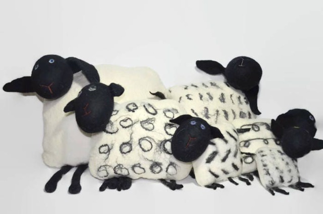 Felted Wool Sheep Pillow, Natural Home Decor - image 1