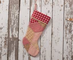 Vintage Quilt Christmas Stocking Farmhouse Star Patchwork - thumbnail 1