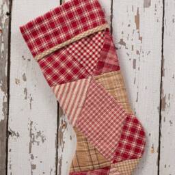 Vintage Quilt Christmas Stocking Farmhouse Star Patchwork - thumbnail 2