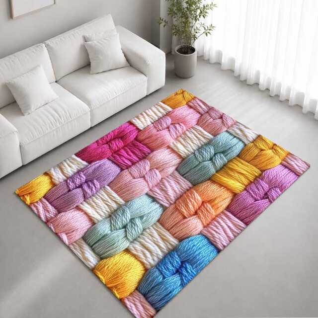 Pink Gold Blue Knotted Yarn Weave Rug Non-Slip Soft Area Carpet Bedroom Living Room Hallway Mat Decor - Made in UK - image 1