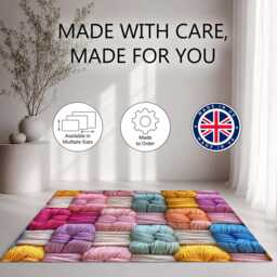 Pink Gold Blue Knotted Yarn Weave Rug Non-Slip Soft Area Carpet Bedroom Living Room Hallway Mat Decor - Made in UK - thumbnail 2