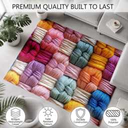 Pink Gold Blue Knotted Yarn Weave Rug Non-Slip Soft Area Carpet Bedroom Living Room Hallway Mat Decor - Made in UK - thumbnail 3