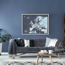 Framed Europe Travel Map With Pins - Modern Push Pin Wall Art - thumbnail 2