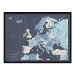 Framed Europe Travel Map With Pins - Modern Push Pin Wall Art - thumbnail 1