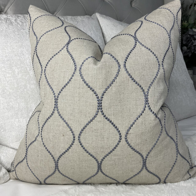 Elegant Ogee Embroidered Cushion Cover Blue-Grey John Lewis Ellewood Knot Fabric Throw Pillow Cover - image 1
