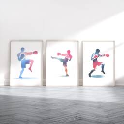 Kickboxing Print Set - 3 Posters - Mens Boxing Artwork Boy Sport Wall Art Gym Decor Instructor Teacher Gift Watercolour - thumbnail 2