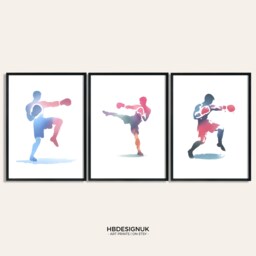 Kickboxing Print Set - 3 Posters - Mens Boxing Artwork Boy Sport Wall Art Gym Decor Instructor Teacher Gift Watercolour - thumbnail 1