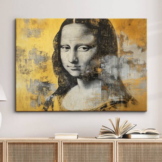 Mona Lisa Gold Abstract Oil Painting Framed Poster Print & Canvas Wall Decor Art Bedroom Home Interior Gift - image 1