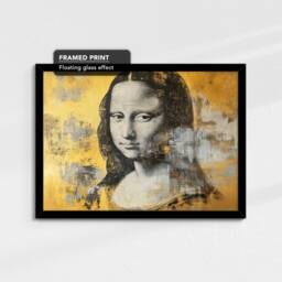 Mona Lisa Gold Abstract Oil Painting Framed Poster Print & Canvas Wall Decor Art Bedroom Home Interior Gift - thumbnail 2
