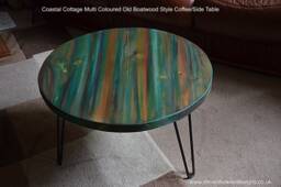 Multi Coloured Old Boat Wood Style Nautical Coastal Coffee Table 60 cm Diameter With 3 Sleek 16 - thumbnail 1