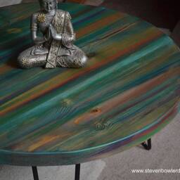 Multi Coloured Old Boat Wood Style Nautical Coastal Coffee Table 60 cm Diameter With 3 Sleek 16 - thumbnail 2