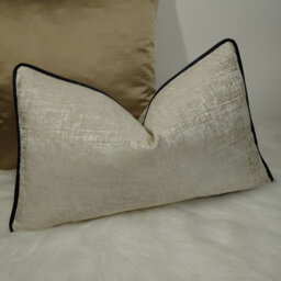 Kidman Cream Luxury Cushion Cover Metallic Silver Black Piped Modern Home Decor Contemporary Sofa & Bed Pillow Designer Handmade