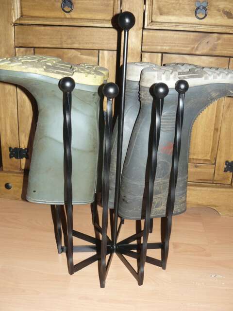 Wellington Welly Boot Holder Rack - 5 Pair Wrought Iron Carousel Stand - image 1