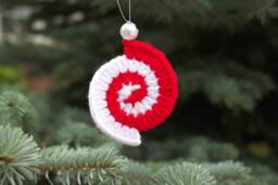 Set Of 3 Crochet White Red Christmas Spiral Ornaments, Home Decor