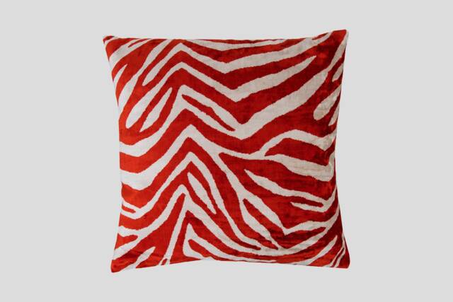 Silk Velvet Ikat Pillow Cover - Coral Covers - image 1