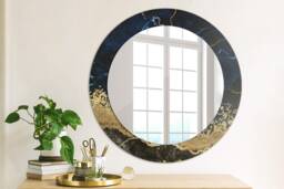 Blue Marble, Gold, Round Mirror Frame, Decorative Mirror, Frame Print, Unique Wall