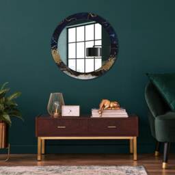 Blue Marble, Gold, Round Mirror Frame, Decorative Mirror, Frame Print, Unique Wall - thumbnail 2