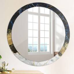 Blue Marble, Gold, Round Mirror Frame, Decorative Mirror, Frame Print, Unique Wall - thumbnail 4