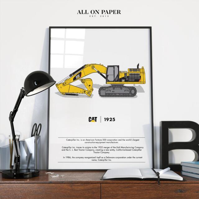 Caterpillar Digger Excavator Educational Art Print Company Origins Poster - image 1
