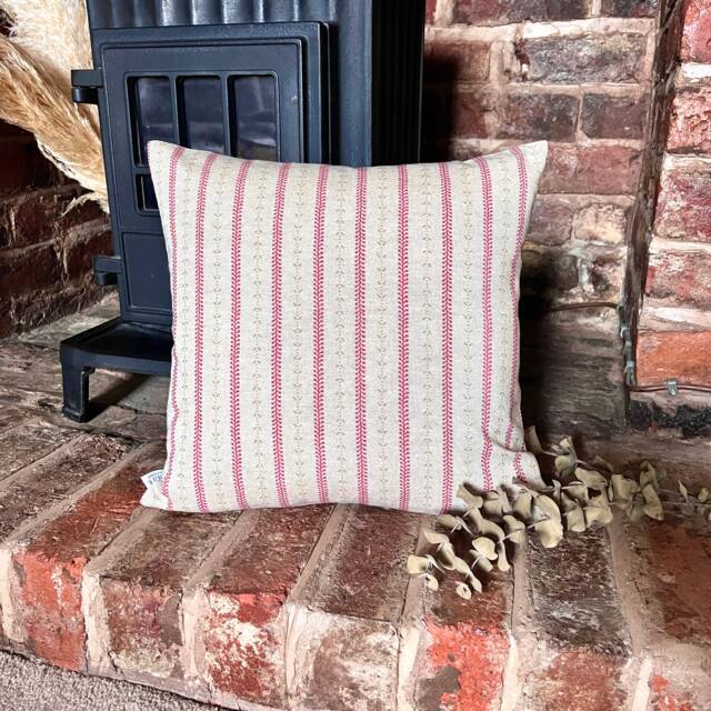 1440. Red/ Gold Selby Stripe Linen Look 100% Cotton Cushion Cover - image 1