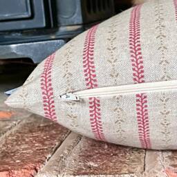 1440. Red/ Gold Selby Stripe Linen Look 100% Cotton Cushion Cover - thumbnail 2