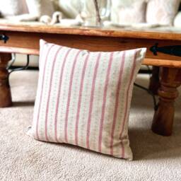 1440. Red/ Gold Selby Stripe Linen Look 100% Cotton Cushion Cover - thumbnail 3