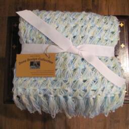 Crochet Baby Blanket ~ Blue, White & Green - thumbnail 2