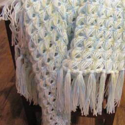 Crochet Baby Blanket ~ Blue, White & Green - thumbnail 3