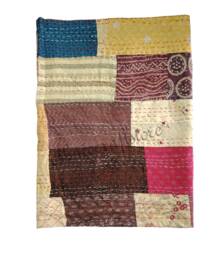 Hand Stitched Indian Cotton Patchwork Quilt Throw Blanket - Reversible Boho Bedding