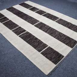 Minimalist Kilim Rug, Black & Brown Striped Rug, Custom Handmade Wool Area - thumbnail 3
