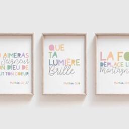3 French Bible Verse Prints, Christian Wall Art, Nursery Sunday School Decor, Scripture Posters, Church - thumbnail 2
