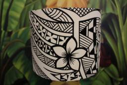 White & Black Samoan Floral Lampshade - Tropical Tribal Polynesian Design Lamp - thumbnail 1