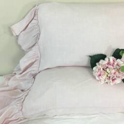 Chambray Blush Pink Linen Pillowcases With Country Mermaid Long Ruffles, Farmhouse, French Style - thumbnail 4