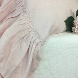 Chambray Blush Pink Linen Pillowcases With Country Mermaid Long Ruffles, Farmhouse, French Style - thumbnail 2