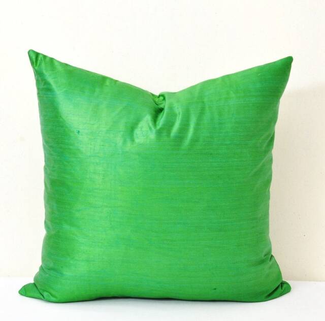 Green Ikat Pillow Cover, Handloom Silk Cotton Cushion - 20x20 - image 1