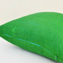 Green Ikat Pillow Cover, Handloom Silk Cotton Cushion - 20x20 - thumbnail 2