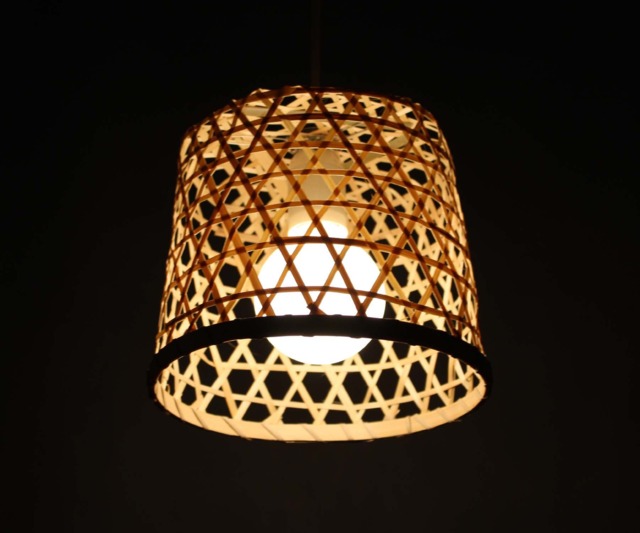 Handwoven Bamboo Basket Pendant Light Rustic Lampshade - W8'' By H6.7'' - image 1