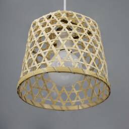 Handwoven Bamboo Basket Pendant Light Rustic Lampshade - W8'' By H6.7'' - thumbnail 3