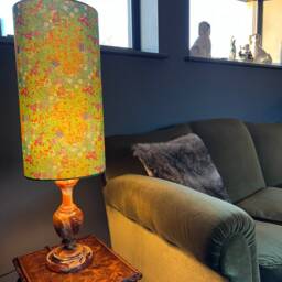 Green Flowers Cotton Drum Tall Cylindrical Lampshade, With A White Lining - thumbnail 2