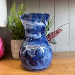 Hand Decorated 18cm Blue White & Gold Copper Or Silver Finish Glass Vase - thumbnail 2