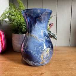 Hand Decorated 18cm Blue White & Gold Copper Or Silver Finish Glass Vase - thumbnail 3