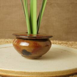 Handmade Ikebana Vase. Red Orange. Kenzan Flower Frog Not Included - thumbnail 2