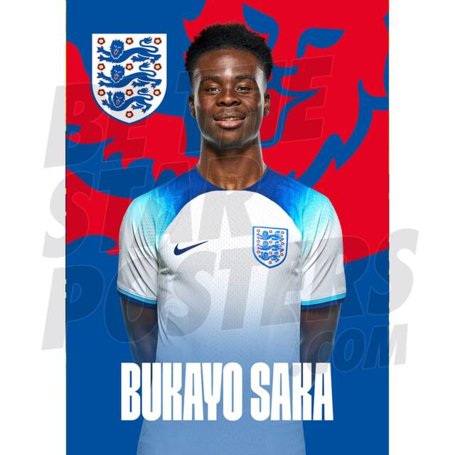England Saka 22/23 Home Headshot Poster - Officially Licensed Product A4/A3 + Framed Option - image 1
