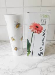 Decoupage Honey Bee Vase White Cylinder Glass Vase, Gift Boxed - thumbnail 1