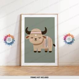Safari Nursery Wall Prints - Set Of 3 Boho Posters - Kids Playroom Art Cute Animal Designs Green Coloured Decor Boys Girls Bedroom - thumbnail 3