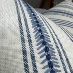 Cotton Cushion Cover For Sofa Or Bed, White/French Blue Striped Pillow Cover, Neutral Palette Home Decor, John Lewis Diderot Fabric - thumbnail 2