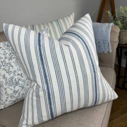 Cotton Cushion Cover For Sofa Or Bed, White/French Blue Striped Pillow Cover, Neutral Palette Home Decor, John Lewis Diderot Fabric
