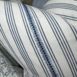 Cotton Cushion Cover For Sofa Or Bed, White/French Blue Striped Pillow Cover, Neutral Palette Home Decor, John Lewis Diderot Fabric - thumbnail 3