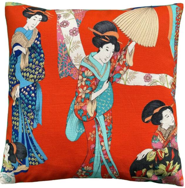 Japanese Kimono Cushion Cover Red Floral Asian Woman Pillow Case - image 1